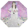 Umbrellas Fully Automatic Women Rain Umbrella Gustav Klimt Oil Painting Three Folding Portable Sun Protection Parasol