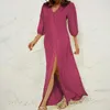 Robes décontractées Femmes V Cou Femmes Tunique Robe Été Pour Manches Longues Femmes Swing Mignon Avec Poches