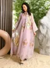 Vêtements ethniques Eid Maxi Party Robe Femmes Musulmanes Abaya Inde Stand Col Abayas Broderie Paillettes Robes Kaftan Longue Robes Largos