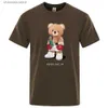 Homens camisetas Forte Boxer Teddy Bear Nunca Desista Imprimir Mens Camisetas Verão Manga Curta Homens Algodão Básico Top Camisetas Streetwear Roupas T240202