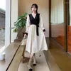 カジュアルドレスエレガントなレトロな女性がスプレッチした長袖秋のファッション韓国の偽物2ピースハイウエストドレス女性服