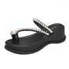 Slippers High Heels Clip Toe Women Shoes Summer Beaded Flip Flops 2024 Brand Slingback Sandals Pumps Fad Beach Slides Femme