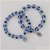 Bärda mode Sier Color Strand Armband Evil Blue Eye Hand Palm Armband For Women Pärlor Kedja Vintage smycken Kvinna Drop Deliver Dhmgt