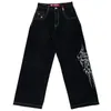 Jeans pour hommes JNCO Y2K Hip Hop Rétro Graphique Brodé Baggy Pantalon Noir Hommes Femmes Harajuku Gothique Taille Haute Pantalon Large 232