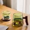 GIANXI Glass Tea Cup With Wood Handle Chinese Heat Resistant Puer Cups High Quality And Convenient Kung Fu Tea Cup Set 240118