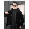 Pälsjacka Mens huva och integrerad hela Mink Cardigan förtjockad Vinterimitation Coat XM75