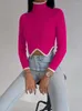 Женские свитера Сексуальная водолазка Женский свитер со вставками 2024 Весна Тонкий укороченный женский пуловер с длинным рукавом Модная базовая уличная одежда Леди