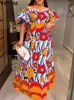 Party Dresses VONDA Bohemian Summer Sundress 2024 Long Maxi Dress Casual Floral Printed Sexy Off Shoulder Vintage Sleeve Robe Femme