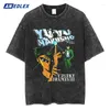 Men's T Shirts Oversized Men Harajuku Streetwear Vintage Washed Hip Hop Shirt Japanese Anime Print Summer T-Shirt Cotton Tops Tee Loose