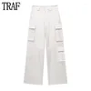 Women's Pants TRAF Beige Cargo Women Summer Baggy Woman Satin High Waist Trousers Streetwear Casual For 2024