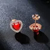 Boucles d'oreilles en argent plaqué en forme de cœur, pierres précieuses rouges/vertes en Zircon, bijoux de mariage, cadeaux d'amoureux de noël
