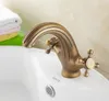 Rubinetti per lavandino del bagno Rubinetto per lavabo in ottone antico Doppia maniglia Foro singolo Montaggio su ponte Rubinetti per acqua fredda per lavabo Dnf026