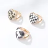 Cluster Rings Fashion Cute Black White Colors Plaid Leopard Print Geometric Heart Irregular Hollow Metal Ring For Women Girl Party Jewelry