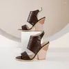 Sandals Wood Grain Slope With Blue Summer Women's Thick Heels Oversized Feet Breathable Shoes High-Heeled Lattice