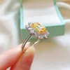 Cluster Rings 100% 925 Sterling 6 9mm Silver Emerald Cut Citrine Created Gemstone For Women Wedding Bands förlovningsring215n