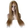 12 tum kort mongolisk jungfrulig mänsklig hår Silkeslen Rak 150% densitet Blond färg 27# Hud Full Pu Wigs For Black Woman