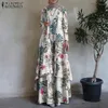 Etniska kläder 2024 Dubai Turkiet Maxi Sundress Zanzea Women Vintage Floral Printed Abaya Hijab Dress Muslim Islamic Robe Loose Dresses