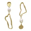 Dangle Earrings Bilandi Trendy Jewelry 925 Silver Needle Metallic Gold Color Asymmetrical For Women Girl Party Wedding Gift