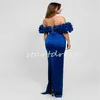 Vintage Royal Blue Mermaid Sukienki na bal maturalny 2024 Palek na ramionach satynowa długość podłogi wieczór sukienka seksowna formalna okazja specjalna przyjęcie urodzinowe vestios de fiesta