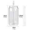 USA warehouse BPA free 16oz blank sublimation clear frosted beer glass can with colored plastic pp lid and clear straw