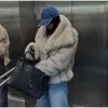 Модное женское зимнее пальто из искусственного меха с длинными рукавами и карманами с пуговицами и лацканами, женское пальто, теплые пушистые женские пальто 240124