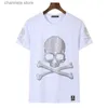 Men's T-Shirts Plus Size Rhinestones Skulls T Shirt for Women Clothing Fashion Streetwear O Neck Ladies Short Sleeve Tshirts Slim Chemise Femme T240202