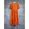 Платья-миди Дизайнерские летние цветочные вышивки Оранжевые элегантные женские платья с поясом Многоцветная одежда разных размеров Женская FZ0108