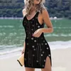 Women's Swimwear 2024 Summer Mini Beach Dress For Women Star Flag Print Cover Ups Female Large Split Swimsuit Coverup Woman Up