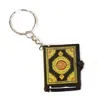 Keychains 1st Muslim Keychain Harts Islamic Mini Pendant Ark Koranbok Riktigt papper kan läsa Key Ring Chain Religious Jewelry
