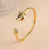 Bangle 5 Color Cute Zircon Bear Open Cuff Copper Gold Plated Hip Hop Animal Armband Charmig för Woman Girl Daily Wear Jewelry