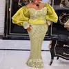 Robes décontractées dentelle africaine brodée jupe longue enveloppement poitrine style tendu ordinateur bulle sommeil col droit jaune robe taille haute