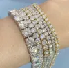 Классический модный Iced Out 3 мм, 4 мм, 5 мм, муассанит и выращенный в лаборатории бриллиант, женский и мужской золотой теннисный браслет 14 карат/10 карат, теннисная цепочка