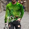 T-shirts pour hommes Slim Fit pour hommes St Patrick's Day col rond à manches longues décontracté vacances petit haut manches automne