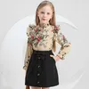 Girl's Dresses Kids Casual Clothing Set Outfits For Girls Spring Autumn New Child Long Sleeve Floral Print Tops Black Belt kjolar