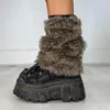 Skarpetki dla kobiet Vintage Faux Futro podgrzewacze nóg Furry Buty Cover Zima zagęszczona pluszowa dziewczyna JK punk Hipplay Akcesoria