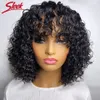 Short Pixie Bob Cut Human Hair Wigs With Bangs Jerry Curly Glueless Wig Highlight Honey Water Wave Blonde Colored For Women 240130