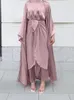 エスニック服eidイスラム教徒3ピースアバヤドレスセット女性モロッコパーティードレスベルトカフタンVネックマキシアバヤロングベスティドス2024