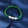 Ensemble collier et boucles d'oreilles HABITOO élégant naturel 7-8mm perle de culture d'eau douce blanche vert Jade CZ pendentif/Bracelet/boucles d'oreilles bijoux cadeau