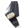 Men's Pants Fleece Winter Workwear Lined Solid Sweatpants Active Track Brand Casual Trousers Men Polyester