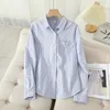 Casual Cotton Womens Oxford Shirt Autumn Good Quality Woman Blus and Tops Lady White Blue Striped Shirts Clothes 24020202