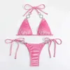 Dames Badmode VIKINII 2023 Roze Fluwelen Badpakken Vrouwelijke Badmode Sexy Solid Crystal Diamond Bikini's Dames Badpakken Maillot De Bain J240131