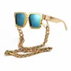 Sonnenbrille Neue, mit Diamanten eingelegte, große, dicke, quadratische Sonnenbrille für Frauen, Goldkette, Millionär, Herren-Sonnenbrille, UV400-Brille J240202
