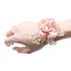 Fiori decorativi Matrimonio Sposa Ragazza Damigella d'onore Floreale Polso a mano Corsage Nastro regolabile Braccialetti rosa Cerimonia Festa Prom Decorazione floreale