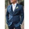 Мужские костюмы 2024, мужские синие свадебные костюмы для жениха, полный комплект, однобортный однобортный пиджак на плоской подошве с лацканами, брюки из 3 предметов, жилет по индивидуальному заказу Terno