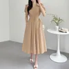 Sukienki swobodne Vonda Elegancka sukienka biurowa 2024 Kobiety Lapel Short Puff Sleeve Długie koszula Sundress moda solidna plisowana szlafrok