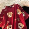 T-shirts pour femmes Kawaii Bear Full Imprimé Tie-Dye Harajuku Casual T-shirt à manches courtes Lettres féminines Lâche surdimensionné Tee-shirt à manches courtes