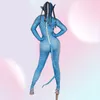 Vrouwen nieuw blauw avatar paar sexy jumpsuit stretch prom party luxueuze podium outfit nachtclub show kostuum spelen Halloween16442418