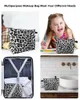 Kosmetiska väskor svart vit leopard hudstruktur smink väska påse reser väsentliga kvinnor toalett arrangör lagring blyertsfodral