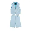 Clothing Sets Flower Boy's Formal Vest Suit Set Children Short-sleeved Shorts Waistcoat Bwotie Outfit Kids Host Show Party Wedding Costume