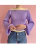 Frauen Pullover 2024 Herbst Winter Vintage Beiläufige Gestrickte Pullover Y2k Gestreiften Oansatz Lose Regenbogen Kurze Pullover Frauen Crop Top